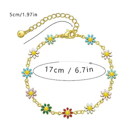 Dainty Gold Bracelets for Women, 18 Gold Plated Adjustable Evil Eye/Butterfly/Beaded/Pearl/Heart/Turquoise Handmade Bracelet for Women - style: Daisy