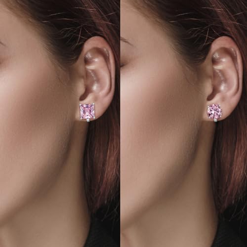 YOQUCOL 2 Pairs 8MM Cubic Zirconia Crystal Clip On Stud Earrings Non Pierced Stud Earrings For Women - color: Pink