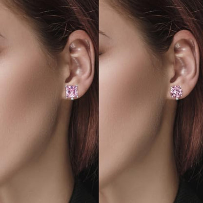 YOQUCOL 2 Pairs 8MM Cubic Zirconia Crystal Clip On Stud Earrings Non Pierced Stud Earrings For Women - color: Pink