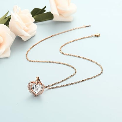 shajwo Cremation Heart Urn Necklace Ashes Jewelry for Women Men Keepsake Pendant Memorial Locket Ash Holder - color: Wing-G Rose Gold White