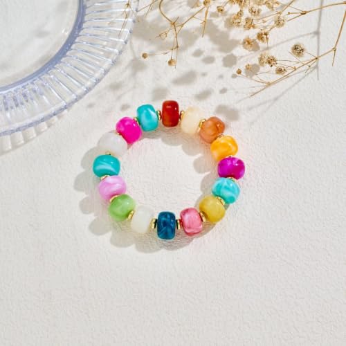 Bead Bracelet for Women Vibrant Color Resin Beads Bracelets Elastic Stretch Chunky Bracelet Boho Summer Beach Vacation Jewelry - color: Color 1