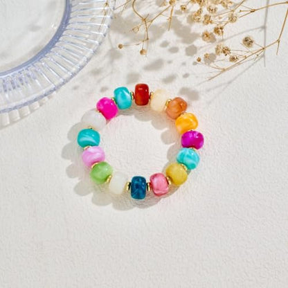 Bead Bracelet for Women Vibrant Color Resin Beads Bracelets Elastic Stretch Chunky Bracelet Boho Summer Beach Vacation Jewelry - color: Color 1