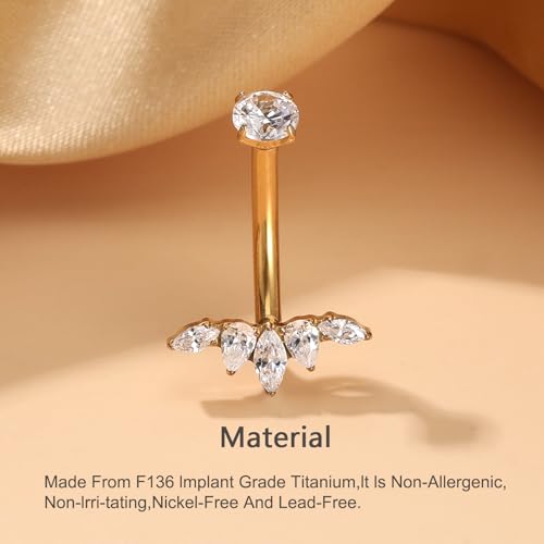 Gold Belly Button Ring, Titanium Dangle Floating Navel Piercing Jewelry - color: Gold-Lotus-10mm