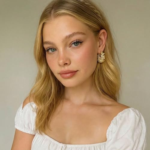 Statement Earrings for Women | Chunky Gold Hoops Rhinestone Thick Hoop Earrings 14K Gold Plated Hypoallergenic - color: Gold-White