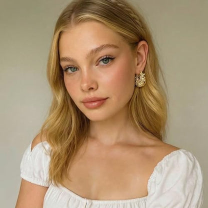 Statement Earrings for Women | Chunky Gold Hoops Rhinestone Thick Hoop Earrings 14K Gold Plated Hypoallergenic - color: Gold-White