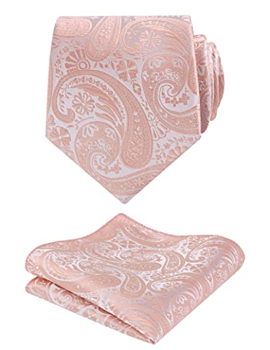 Alizeal Mens Gradient Paisley Necktie and Pocket Square Set | Elegant Design Perfect for Weddings Banquets Business Formal Events - color: 170-blush Pink