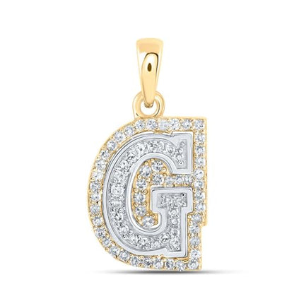 Sonia Jewels Solid 10K Yellow and White Gold Two Tone Real Natural Diamond Womens A-Z Initial Letter Pendant Charm for Necklaces 1/6 Carat (.17 Cttw) - style: G - 10k White and Yellow Gold