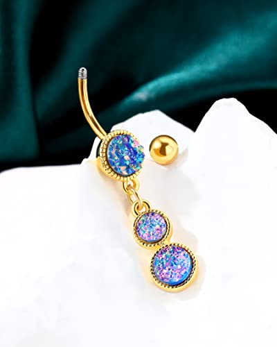 Dangle Belly Button Rings Gold Belly Button Ring Dangling 14G 10MM Sparkly Gold Belly Navel Piercing Jewelry 316L Stainless Steel - color: Blue