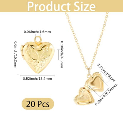 SUNNYCLUE 20Pcs Photo Frame Heart Charm Brass Locket Charms Gold Metal Love Shaped Openable Memory Picture Frame Pendants for Jewelry Making Necklace Earrings Keychain Bag DIY Crafts Memorial Gifts