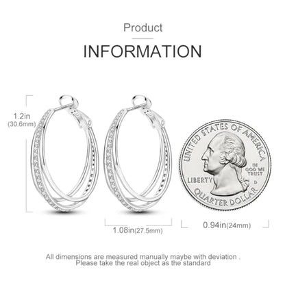 Parmuz 925 Sterling Silver Earrings Hoops for Women Ladies Simple Lightweight Twisted Medium Hoop Earrings With Cubic Zirconia Hypoallergenic Jewelry for Her - color: Big three circles earring