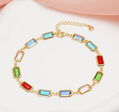18K Gold Plated Anklet for Women Multicolor Crystal Ankle Bracelets Boho Adjustable Chain Anklets - color: Large Rectangle