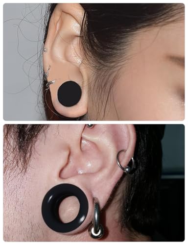 6G-25mm Acrylic and Silicone Black Gauges Tunnels Plugs for Ears Double Flare Gauge Stretching Kit Ear Expander Piercing Jewelry for Women Men - color: 22mm = 7/8 inch = 0.87 inch