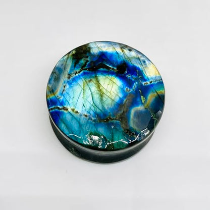Uni Craft Naga Body Piercing Jewelry Gauges Plugs (1 Pair) for Earrings, 8g (3mm) to 54mm, Multi Flash Labradorite Gemstone, Handmade, Customized Size & Wholesale Available - size: 1-1/2” (38mm)