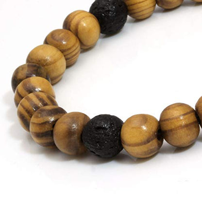 4Pcs Lava Rock Stone Beads Essential Oil Diffuser Bracelet for Men Women Wood Beads Bracelet