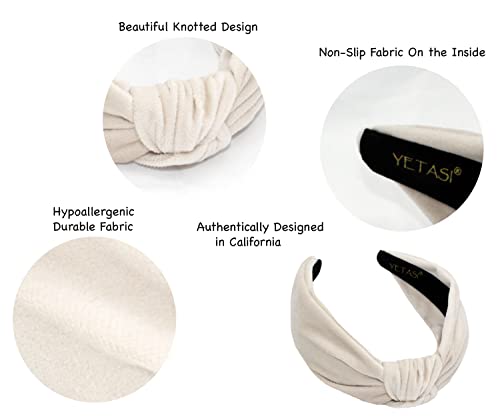Headbands for Women Off-White Velvet is Trendy. Knotted Headband for Women is a Adjustable Top Knot White Headband Non Slip - color: Off White