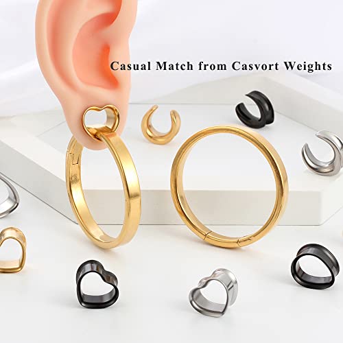 Casvort 4 PCS 8mm-25mm Hypoallergenic 316 Stainless Steel Cute Heart Double Flared Ear Gauges Plugs Ear Tunnels Saddle Plugs Body Piercing Jewelry - color: Gold, size: 7/8'' (22mm)