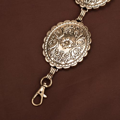ILuvatar Western Metal Concho Belt for Women Cowgirl Waist Chain for Women Dress Pants Adjustable - color: Gold-t50
