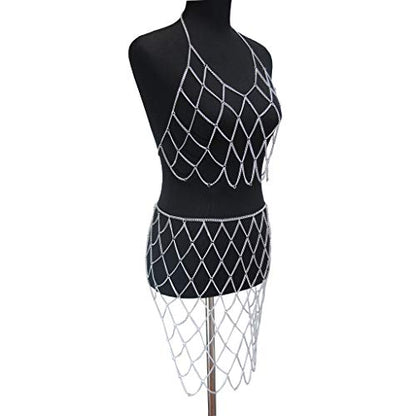 Women's Sexy Suit Body Chain - color: Silvery Color-Bra Body Garment Chain Waist Chain Suit-6