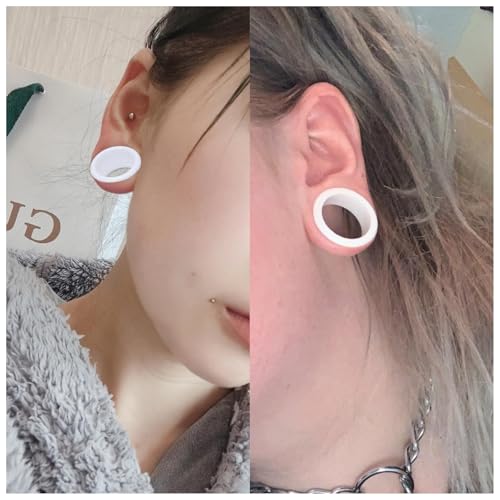 6G-26mm Acrylic Plastic Ear Gauges Tunnels Stretching Kit Double Flared Plugs Tunnels Expanders Stretcher Saddle Gauges Earrings for Men Women Black White Clear - color: White 6G-26mm