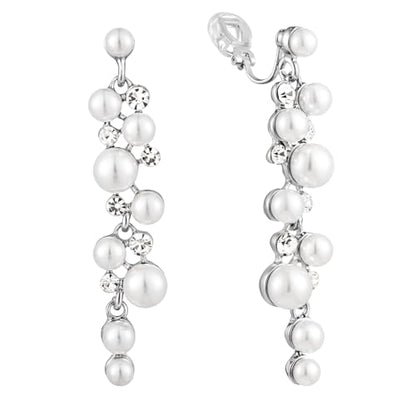 Clip On Earrings Simulated Pearl Wedding Bridal Dangling Dangle Clip Earrings for Women Non-pierced - color: Silver