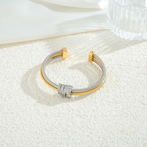 LILIE&WHITE Gold And Silver Bracelets For Women With Braided Design Chic Gold Bangle Statement Bracelet Cuff Bracelets Fashion Jewelry - color: SL22717A