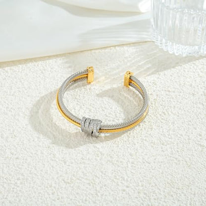 LILIE&WHITE Gold And Silver Bracelets For Women With Braided Design Chic Gold Bangle Statement Bracelet Cuff Bracelets Fashion Jewelry - color: SL22717A