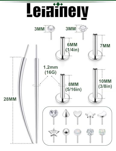 20/18/16G Threadless Nose Rings Flat Back Stud Earrings Piercing Jewelry for Women Men 6/7/8mm Push In Bar Cartilage Tragus Lip Medusa Monroe Labret Stud Hypoallergenic Surgical Steel - size: 16g*6/7/8/10mm