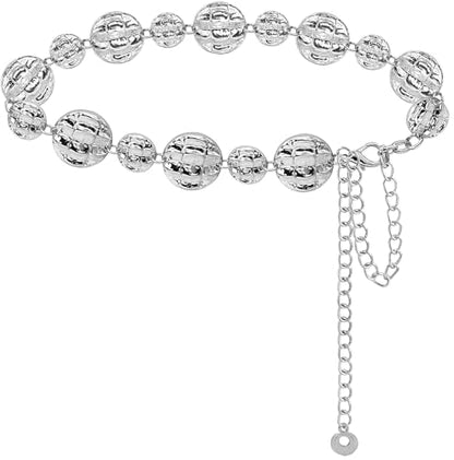 LIMHOO Women's Metal Waist Chain Belts Gold Silver Link Belt for Dresses - color: Circle Silver, size: XL: Length 150cm/59in
