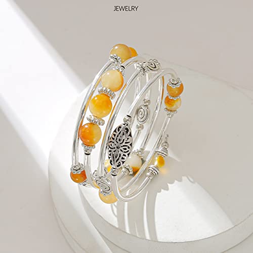 FULU AUTUMN Stackable Beaded Bracelets for Women Boho Wrap Silver Bracelet Layered Fashion Jewelry Gifts for Her - color: 17-Yellow