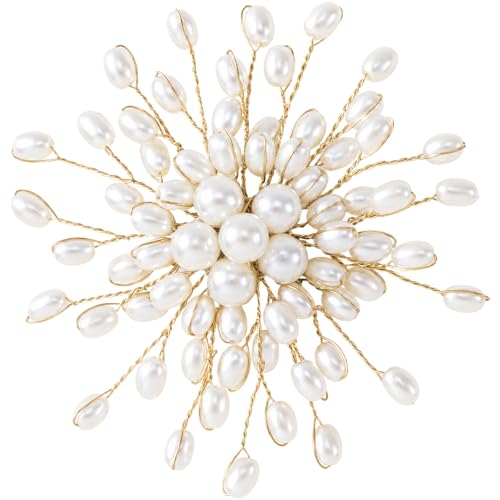 PAGOW Large Pearl Brooches for Women, Fashion Flower Pearl Striking Brooch Pins, Vintage Floral Clustered Pearls Bridal Lapel Costume Pins Decoration for Wedding Party Jewelry - 1pc, White - color: white,style2,1pcs