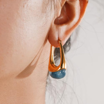 Acrylic Gold Hoop Earrings Chunky Statement Dangle Drop Huggie Earring Colorful Resin Jewelry for Women - color: Navy Blue