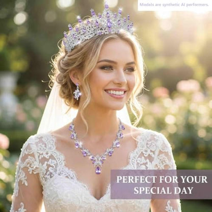 Kamirola Tiaras and Crowns for Women,Tiaras Earrings Necklace, Crystal Bridal Jewelry Set, Costume Jewelry for Women Party Halloween Prom Pageant - color: SILVER PURPLE