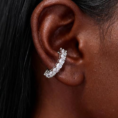 Ear Cuffs Non Piercing Gold Silver Earrings Cute Cubic Zirconia Sparkling Ear Cuff for Women Clip On Cartilage Huggie Earring Christmas Jewelry Costume - color: Silver-One
