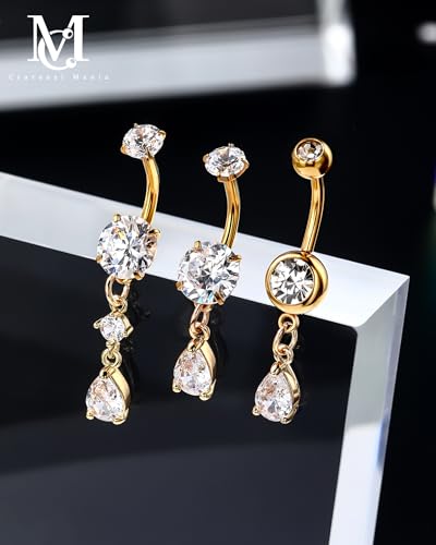 Belly Button Rings Pack 14G Belly Piercing Jewelry 316L Stainless Steel Belly Rings for Women 3PCS Navel Piercing Jewelry - color: Gold