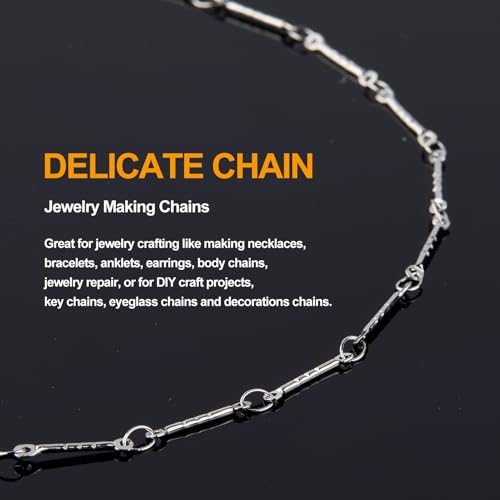 KYUNHOO 16.4FT/5M Silver Chain for Jewelry Making Texture Bar Link Chain | Stainless Steel Jewelry Chains 12MM Long Stick Chains with Clasps for Crafting - color: Stick Silver
