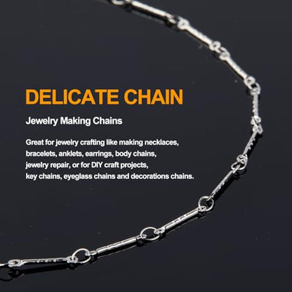 KYUNHOO 16.4FT/5M Silver Chain for Jewelry Making Texture Bar Link Chain | Stainless Steel Jewelry Chains 12MM Long Stick Chains with Clasps for Crafting - color: Stick Silver