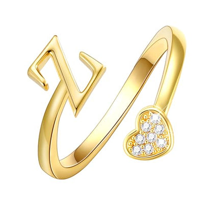 Lunvky Birthday Gifts Silver Initial Rings for Women Teen Girl Kids Trendy Stuff Dainty 14K Gold Plated Adjustable Heart Letter Thumb Rings Pinky Cute Jewelry Personalized Gift - color: Gold, size: Initial-Z