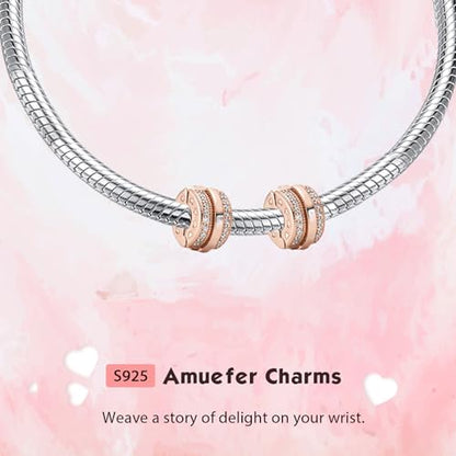 Clip Stopper Spacer Charms for Bracelets Necklaces, Compatible with Pandora,Jewery Making DIY - style: Sparkling Pavé Lines Clip 14K Rose Gold Plated