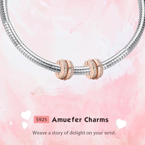 Clip Stopper Spacer Charms for Bracelets Necklaces, Compatible with Pandora,Jewery Making DIY - style: Sparkling Pavé Lines Clip 14K Rose Gold Plated