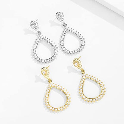 Flower Teardrop Bridal Wedding Dangle CZ Earrings in Silver/Gold Tone for Women Girl Bride Gift … - color: Fashion style 5
