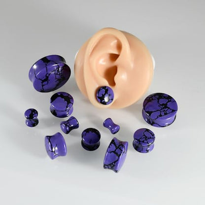Purple Turquoise Stone Ear Gauges Plugs for Women Men Double Flared Tunnels Expanders Earrings 6-30mm Stretcher Ear Punk Fashion Piercing Body Jewelry - size: 8mm