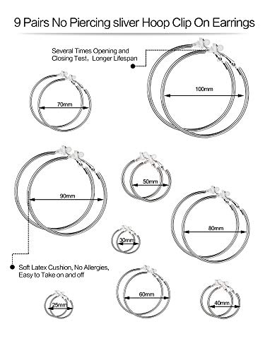 Sumind Clip on Hoop Earrings Hoop Gold Earrings Non Piercing Earrings Set for Women - color: Silver