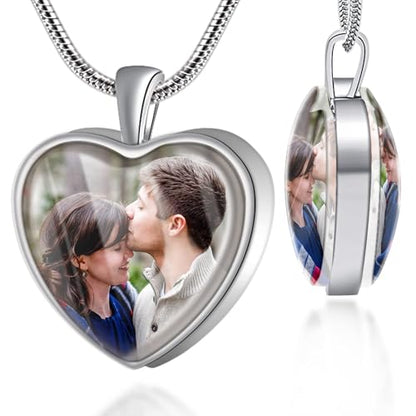 Farfume Personalized Photo Necklace for Women/Men, Memorial Jewelry Gifts | Holds 2 Pictures Pendant, Custom Engraved Text, Beautiful Locket for Girls, Durable Stainless Steel, Mothers Day Gifts - color: Heart Silver