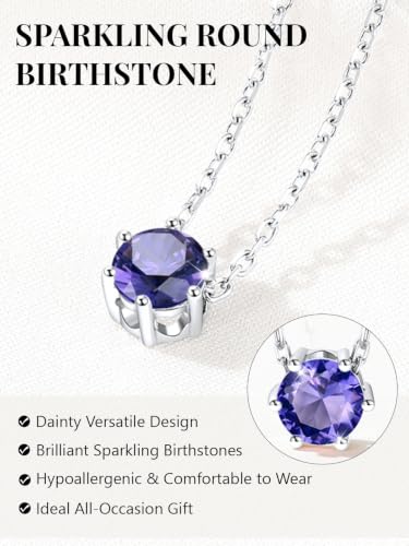 Silvora Heart/Round Birthstone Necklace for Women, Sparkling Crystal Pendant, Dainty Birth Month Jewelry, Adjustable 16"+2" Chain - color: Silver, style: February Round