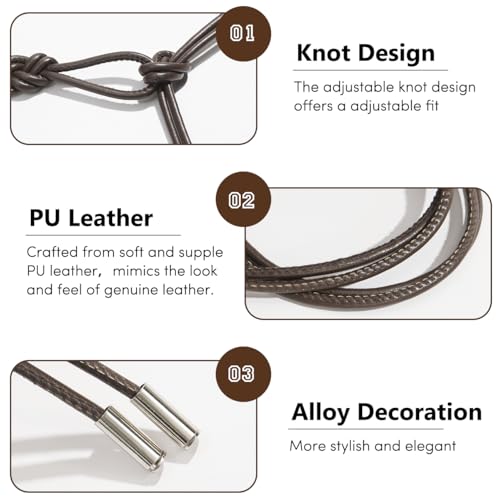 Women's Knotted Thin Waist Belt PU Leather Skinny Belts for Dresses Pants - color: Plaited Hair-coffee