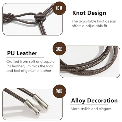 Women's Knotted Thin Waist Belt PU Leather Skinny Belts for Dresses Pants - color: Plaited Hair-coffee