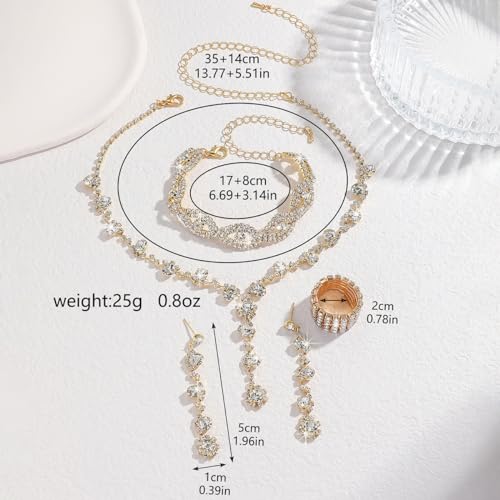 Prom Earrings Necklace Bracelet Set Elegant Crystal Rhinestone Necklace Earrings Bracelet Bridal Wedding Prom Dresses Costume Outfit Gold Jewelry Sets for Women - color: Gold B