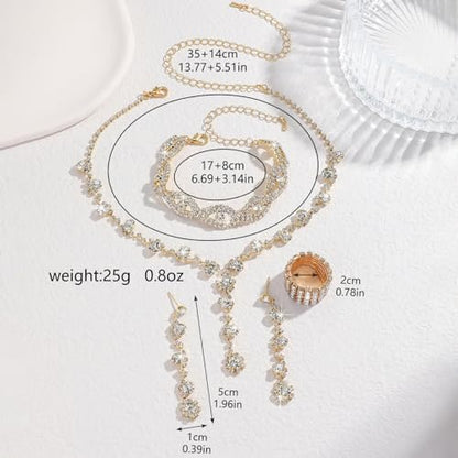 Prom Earrings Necklace Bracelet Set Elegant Crystal Rhinestone Necklace Earrings Bracelet Bridal Wedding Prom Dresses Costume Outfit Gold Jewelry Sets for Women - color: Gold B