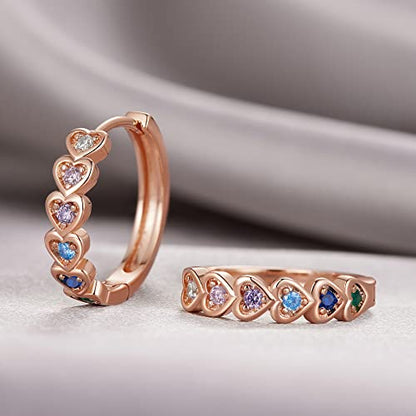 20mm Heart Earring Hoop for Women 925 Sterling Silver Post Multicolor CZ - color: rose gold
