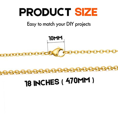20 Pack Necklace Chains Gold Plated Stainless Steel Cable Chain Necklace Bulk for Jewelry Making, 18 Inches - size: 18 Inches